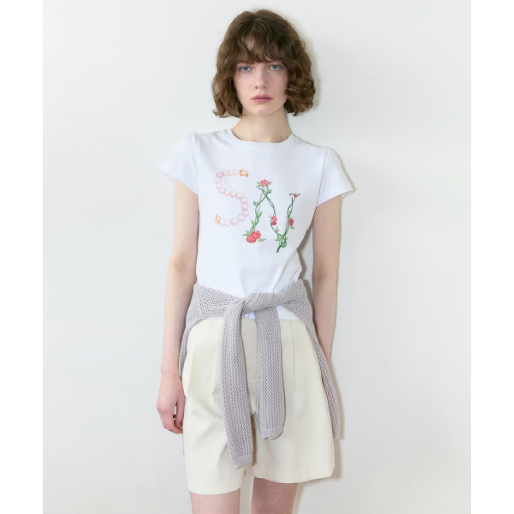 シヌーン SN フラワーパフ Tシャツ (ホワイト)