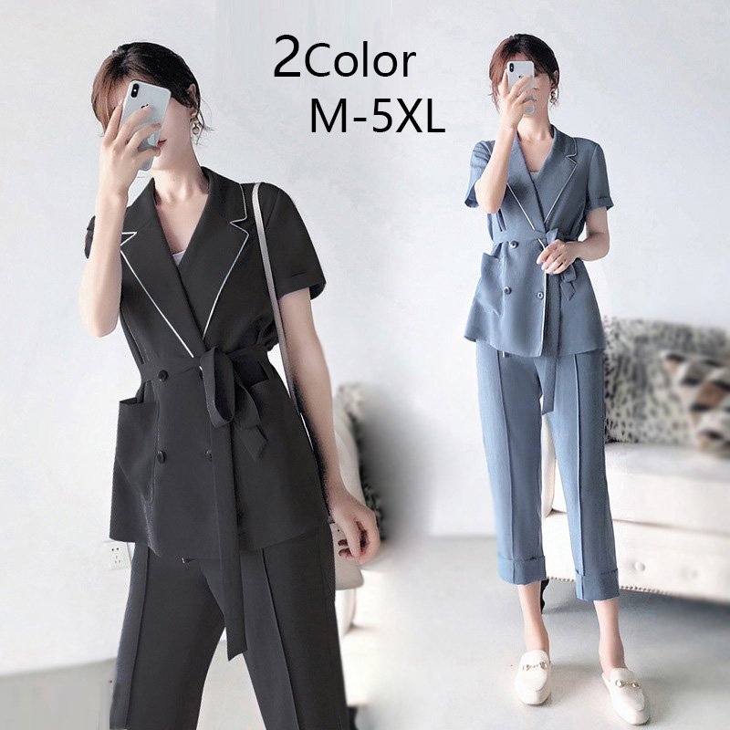Hot!スーツセット半袖 レディース パンツセット オフィス フォーマル 無地大きいサイズ 2点セッ