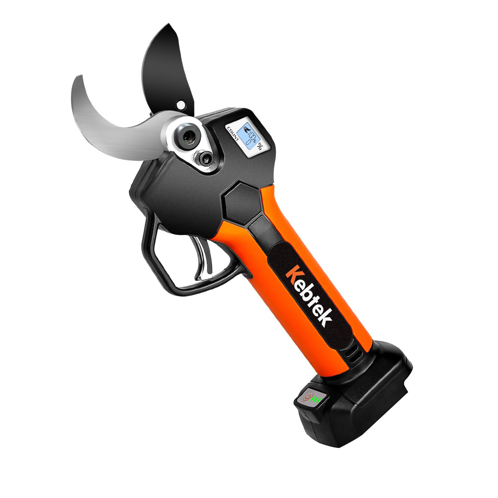 Kebtek電動剪定鋏40mmの本体 品番KT940 充電式剪定ばさみ本体 切断径40mm コードレス ブラシレスモーター搭載 切断回数と残量表示画面（品番KT940本体のみバッテリー充電器無し）