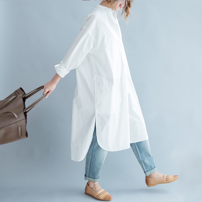 ワンピース シャツワンピース ミモレ丈 袖あり 長袖 ラウンドネック ストレート ワイド アシンメトリー サイドスリット 大人可愛い シンプル カジュアル おしゃれ かっこいい 大人女子 こなれ感 7,380円