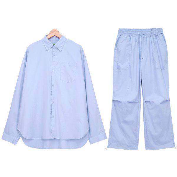 シャツセットアップ SVA024 5COLOR 男女共用 シティボーイ룩 ストリングパンツ セット 女性ファッション