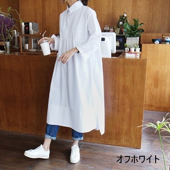 【取寄：納期2週間】ロングワンピース ブラウス レイヤード シャツ レディース ゆったり シャツワンピース ボタン ふんわり チュニック シャツ ロング丈 重ね着 20代 30代 40代 ゆったり