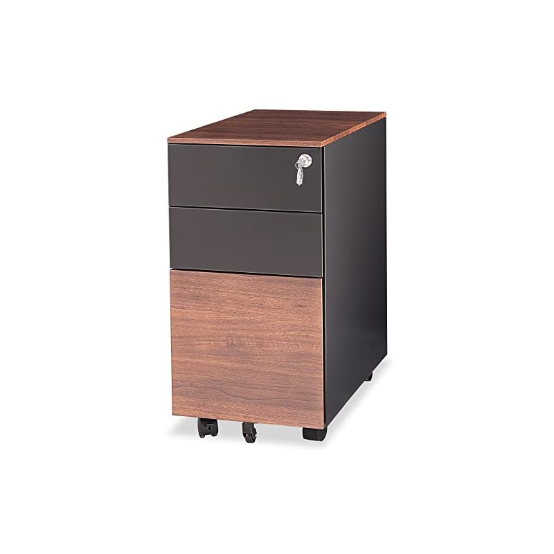 【完成品】Fenge デスクワゴン スチール製 オフィスワゴン サイドワゴンキャビネット 袖机 キャスター付き 鍵付き 3段オールロック 大容量 A4対応FC303001MB