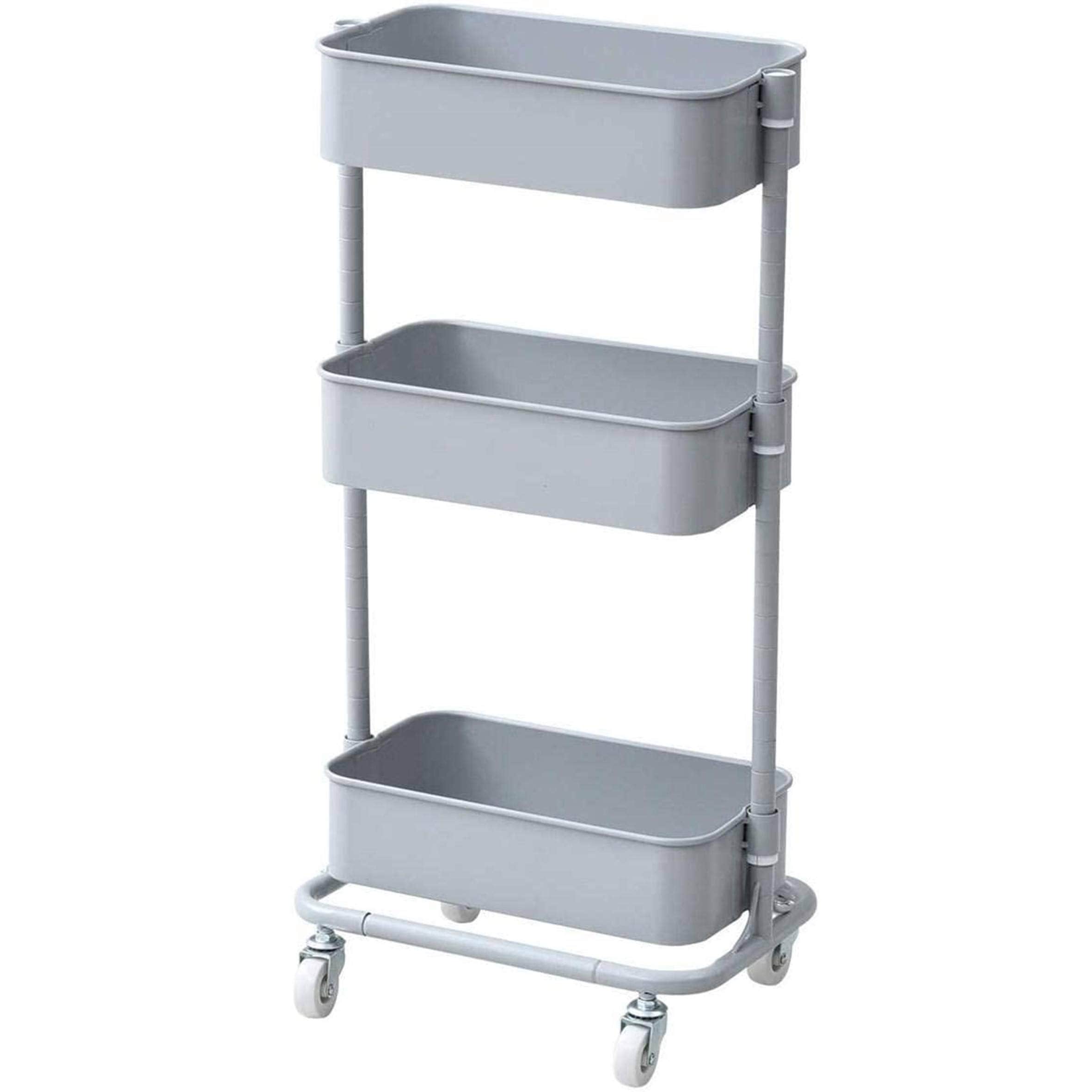 山善(YAMAZEN) キッチンワゴン スリム 高さ調節可能 全体耐荷重30kg メッシュタイプ キャスター付き 幅39.5×奥行27.5×高さ77cm バスケットトローリー 組立品 ライトグレー