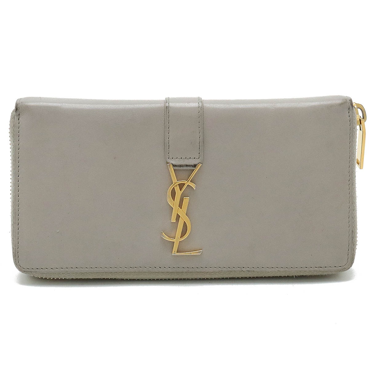 YSL イブサンローラン モノグラム ラウンドファスナー 長財布 レザー グレージュ 414570