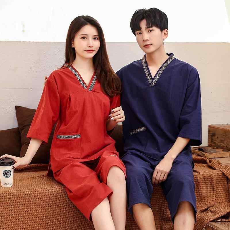 サウナ服 パジャマ ルームウェア メンズ レディース コットン マッサージ 入浴 パンツ 七分丈 大きいサイズ