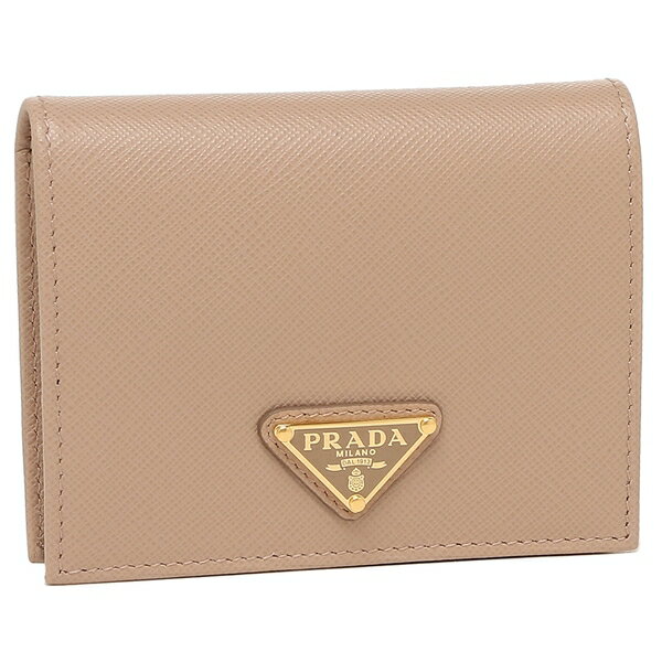 二つ折り財布 サフィアーノトライアングルロゴ ミニ財布 ベージュ レディース 1MV204 QHH F0236