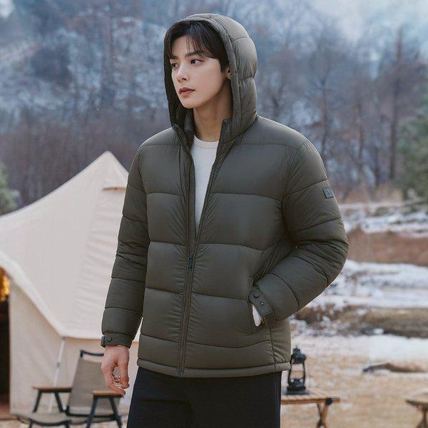男性用冬用ウェルロン中厚手軽量登山フード付きパディングジャケット