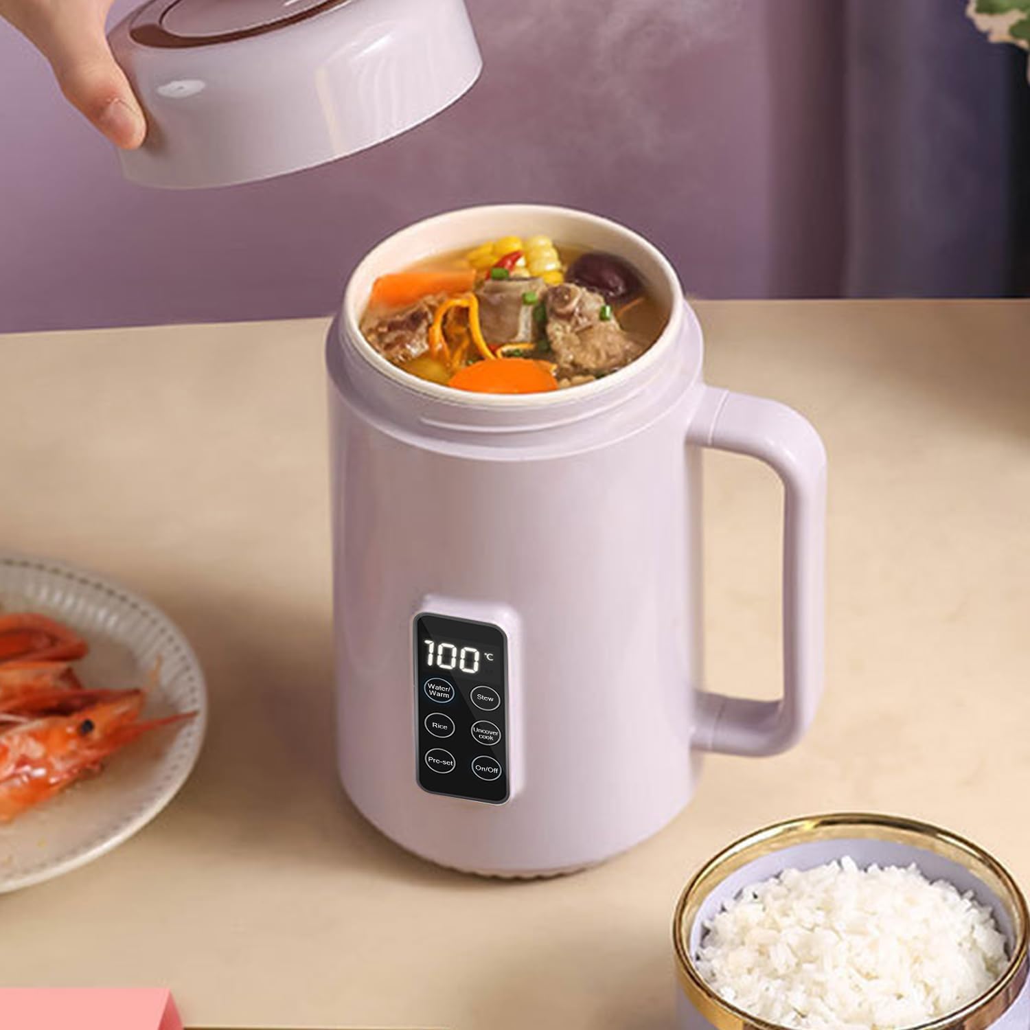 「7分でお湯が出る・1L大容量」マグカップ型電気なべ 煮込みポット KSD温度制御 お湯/保温 煮込み ご飯 蓋を開けて煮る 12時間予約 電気ケトル スープメーカー 湯沸かしケルト 養生カップ スー