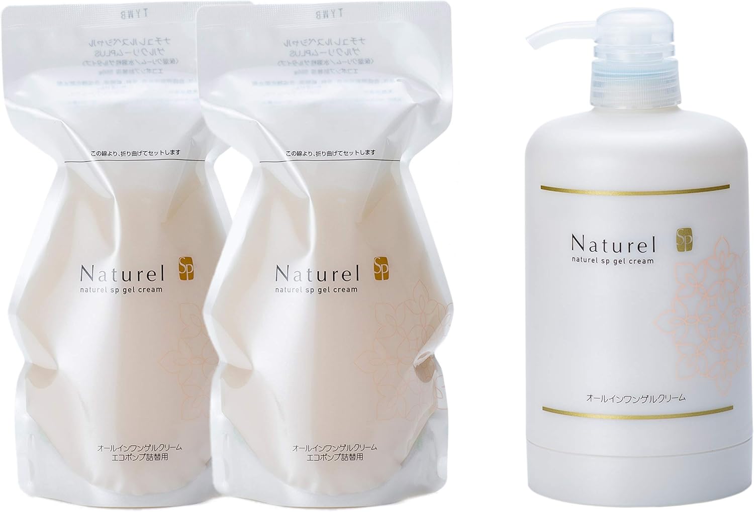 しっとり潤う水のクリーム ナチュレルＳＰゲルクリーム エコ詰替え５５０ｇ×２本＋ポンプ１個