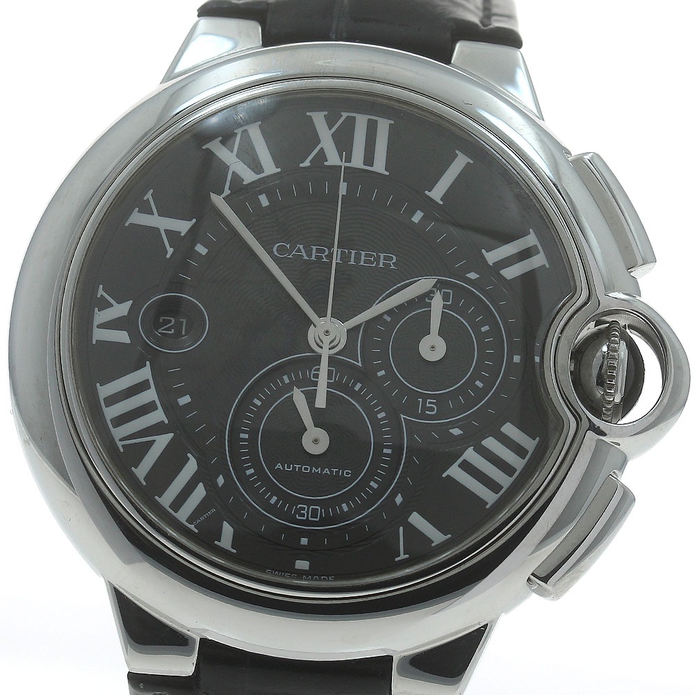 カルティエ CARTIER W6920052 バロンブルーXL クロノグラフ デイト 自動巻き メンズ 良品 _878528【中古】