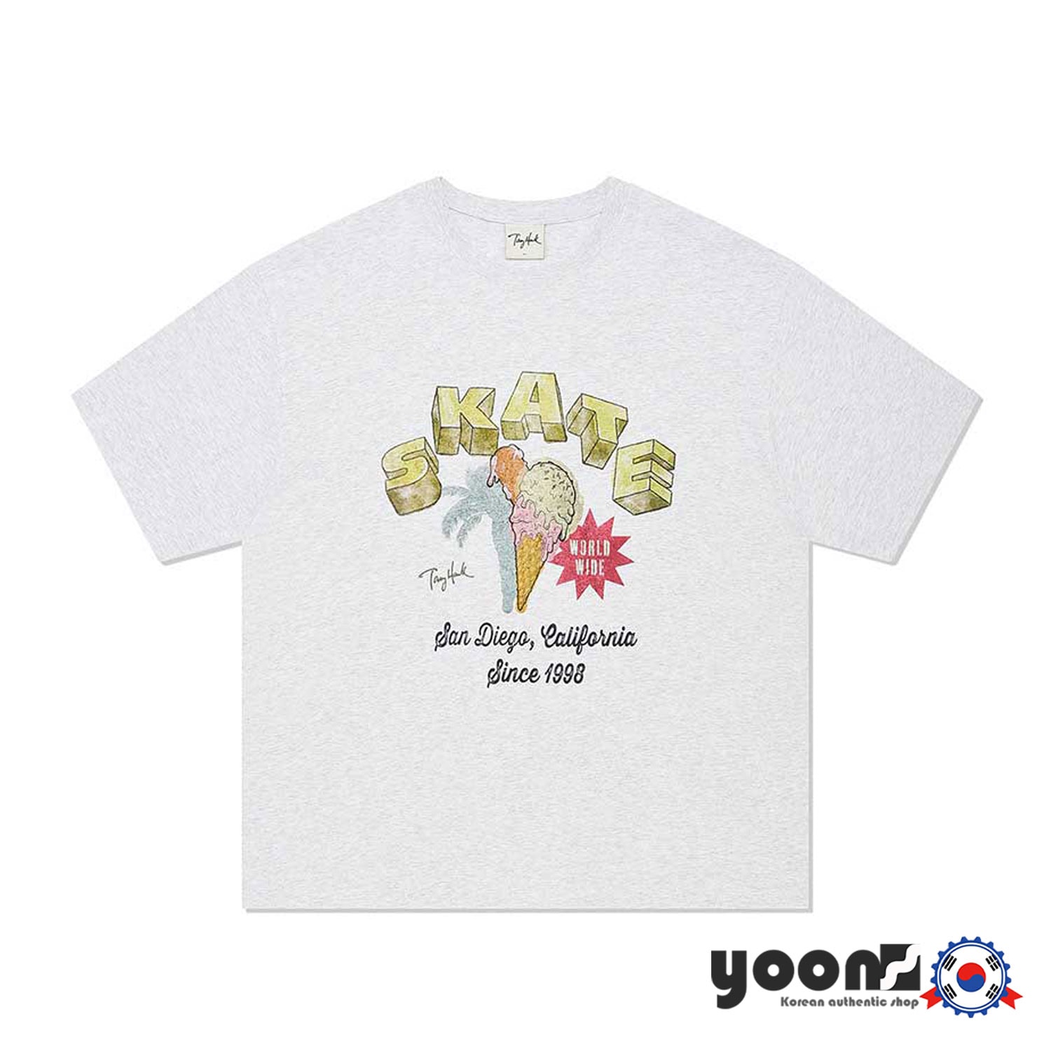 [TONY HAWK] スケート アイスクリーム グラフィック Tシャツ (ホワイトメランジ)