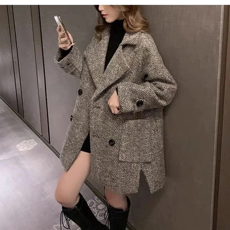 チェスターコート 冬アウター レディースウールコート秋冬新作韓国風英国風レトロ厚手小さめミドル丈ウールコート 韓国ファッション