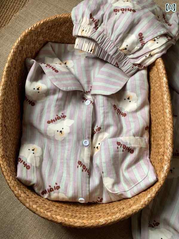 レディース　パジャマ　スウェット　上下 グリーンストライプ 文字 子犬 秋 A型 100 綿 ソフト ワックス ハート パジャマ セット 長袖 ホーム 服 5,143円