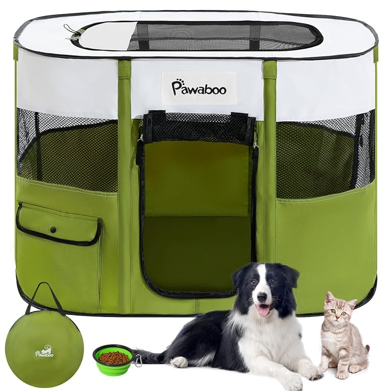 ペットサークル Pawabooサークル 折りたたみ 小動物フェンス プレイサークル ペット ケージ メッシュ 長方形 屋根付き 扉付き 防水 引き裂けにくい ファスナー式 出入り便利 哺乳期 分娩室 6,908円