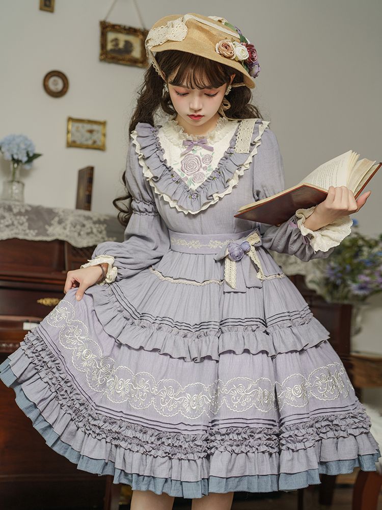 大きいサイズ レディース ロリータ ワンピース ドロタ ミスファットシスター P 刺繍 可愛い 長袖 ロリィタ 秋冬