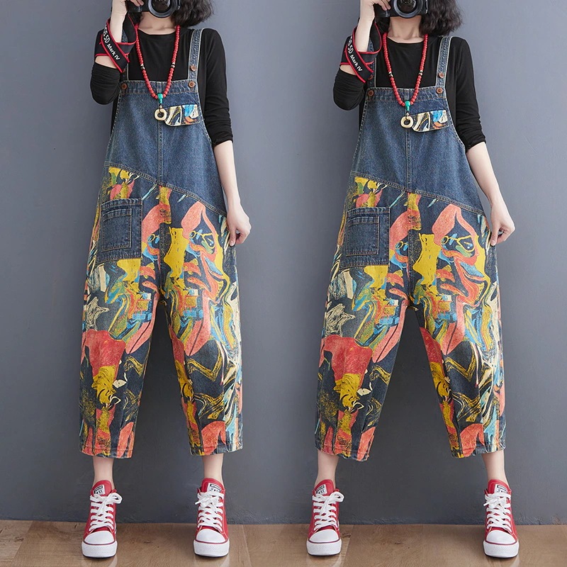 デニムボトムス韓国版新型の大きいサイズの女性サロペットジーンズ 4,990円