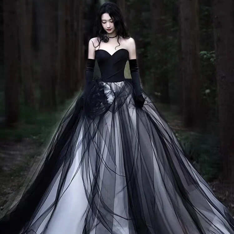 ドレスフォトスタジオ写真テーマ衣装ブフォレストスタイルアウトドアシーンメッシュガーゼテールガーゼ付き黒ガーゼ