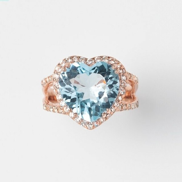 ハートシェイプ Halo リング ロンドンブルートパーズ　天然 アメジスト 約5カラット 13mm　サイズバリエーション：２種類あり 31,070円