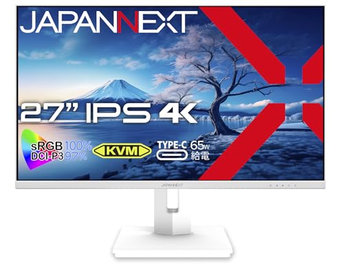 JAPANNEXT 27インチIPSパネル搭載 4K(3840x2160)解像度 液晶モニター JN-IPS27UHDR-C65W-HSP-W HDMI DP USB Type-C 高さ調整 ピボット