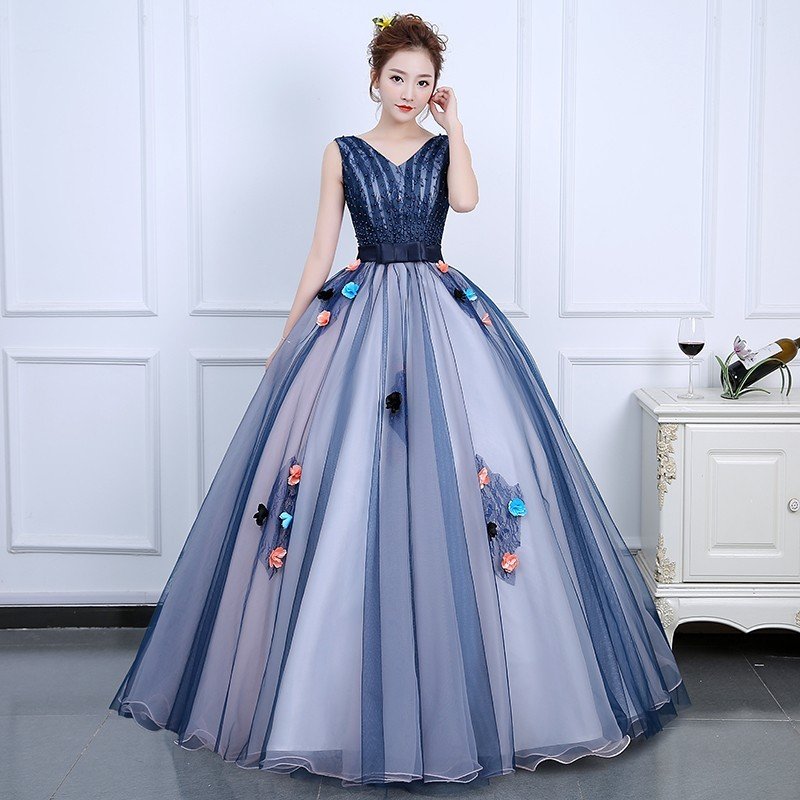 カラードレス ウェディングドレス ロング 二次会ドレス パーティードレス ロングドレス 花嫁ドレス 大きいサイズ 結婚式 紺色