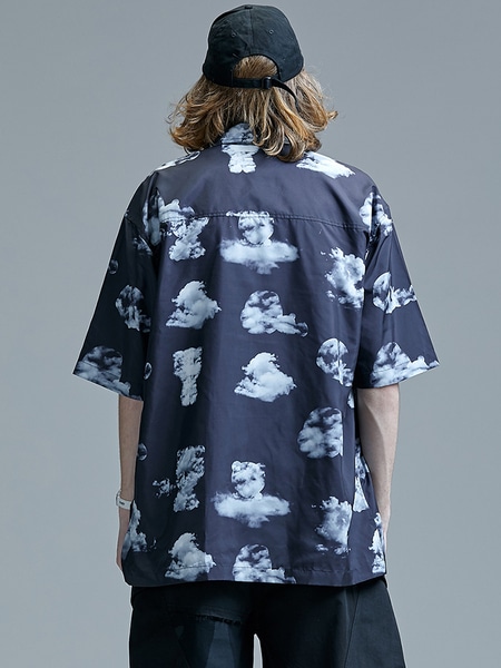 黒ヒップホップ香港風白雲半袖シャツ