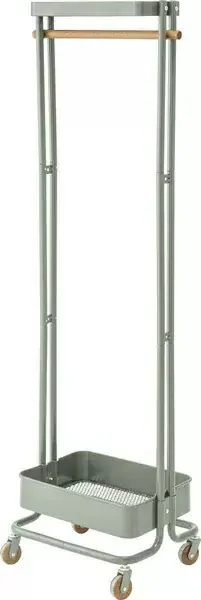 東谷 ハンガーワゴン W50D36H156 ホワイト/グリーン スチール(粉体塗装) 天然木(ビーチ) ラッカー塗装 PW-55