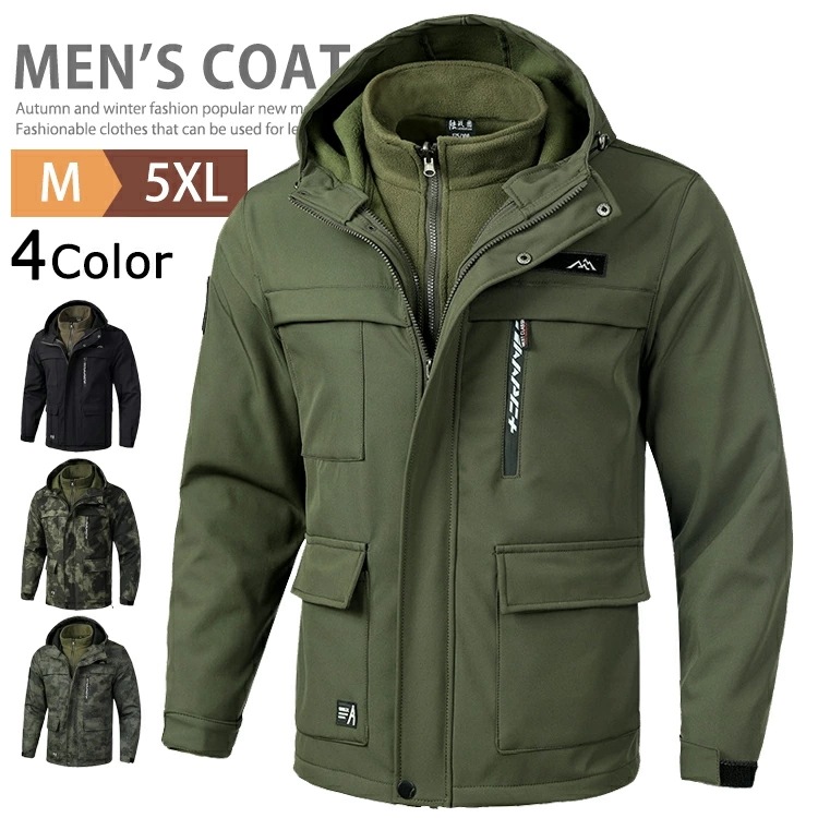 3way コート メンズ ミリタリージャケット マウンテンパーカー 迷彩服 上 撥水 防風 登山ウェア ブルゾン アウター ウインドブレーカー 上 カジュアル スタンドネック 3in1ジャケット フリ 4,608円