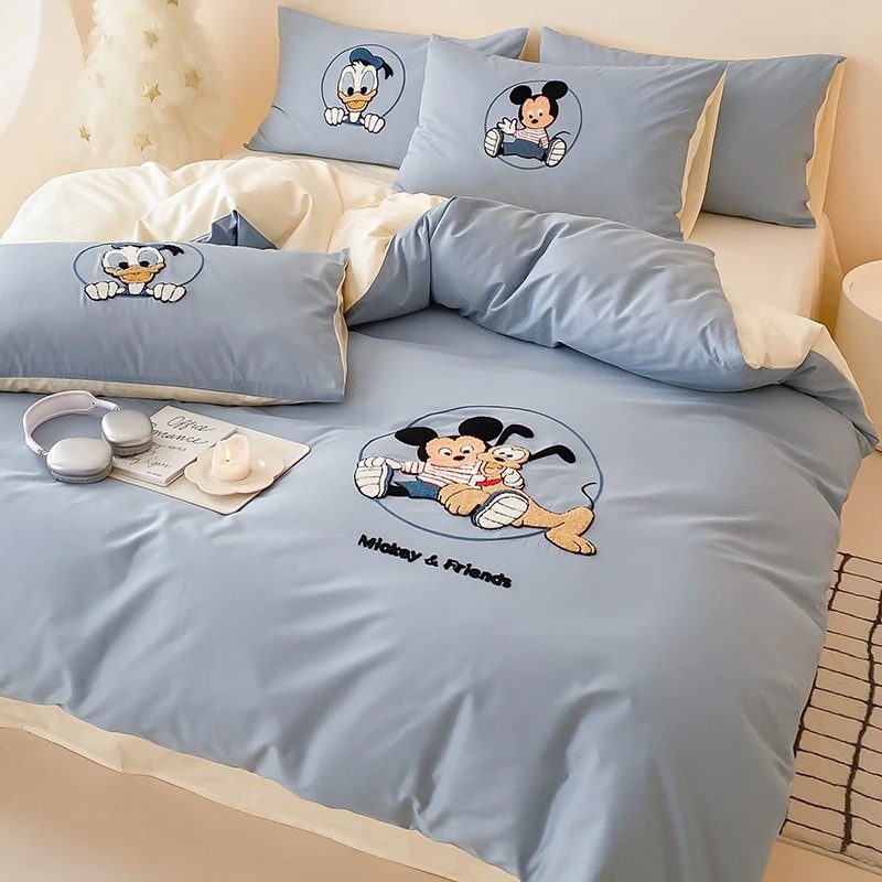 綿100％ 綿ベッド 子供用掛け布団カバー ドミトリーシーツ 3点ボックスシーツ 寝具4点セット