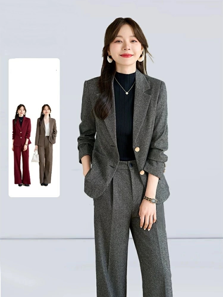 高品質レディース 2点セット ビジネススーツ 二つボダンスーツジャケット+ガウチョパンツ セットアップ チェック柄 フォーマル 通勤 OL オフィス パンツスーツ 秋春 着痩せ 20代30代40代 リ