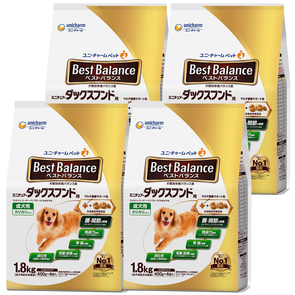 ベストバランス ドッグフード ドライ カリカリ仕立て ミニチュアダックスフンド用 7.2ｋｇ(1.8kg×4) 国産 ユニチャーム[ケース品] 5,681円