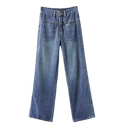 パンツ レディース デニム ワイド ハイウエスト 個性的 ロング丈 無地 青 M L オールシーズン Gパン カジュアル ナチュラル シンプル ラフ マニッシュ クール おしゃれ 普段使い 着回し 脚