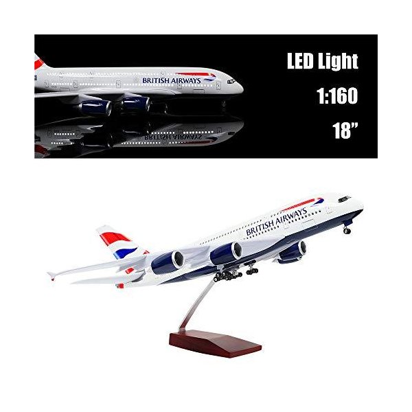 46cm 1:160 Scale Diecast Airplane Model British A380 with LED Light Super Simulation Aircraft Model