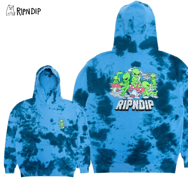 リップンディップ Space Gang HoodieNavy Lightning Wash スウェット フード プルオーバー パーカー 男性用 メンズ [AA]