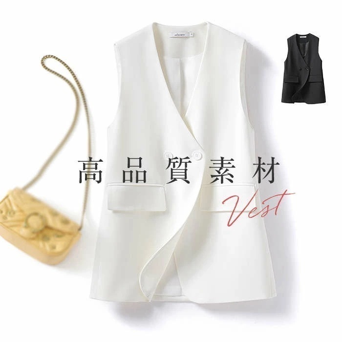 ジレ ベスト レディース 春 夏 ベスト レディース 前開き トップス ロングベスト Vネックノーカラー ロング丈 ミドル丈 ミドルジレ 大きいサイズ ノースリーブ 羽織り きれいめ スーツベスト ポ
