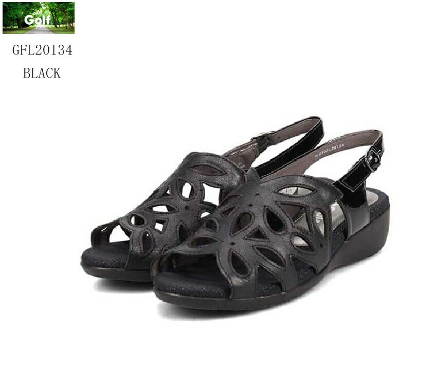 シティ ゴルフ(City Golf)GFL20134 カジュアルコンフォートバックストラップサンダル 本革 抜け感の甲デザインがきれいなサンダル 甲にフラワーイメージのレーザー加工を施し夏らしいイメー