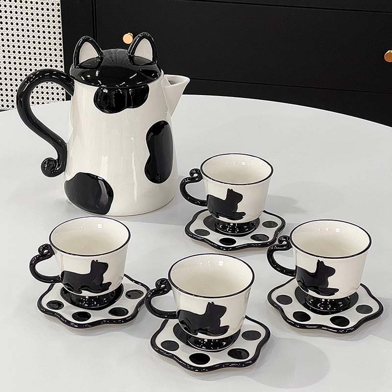 北欧クリーム風突色猫水具セット家庭用萌趣猫水筒セラミックカップセット引越し