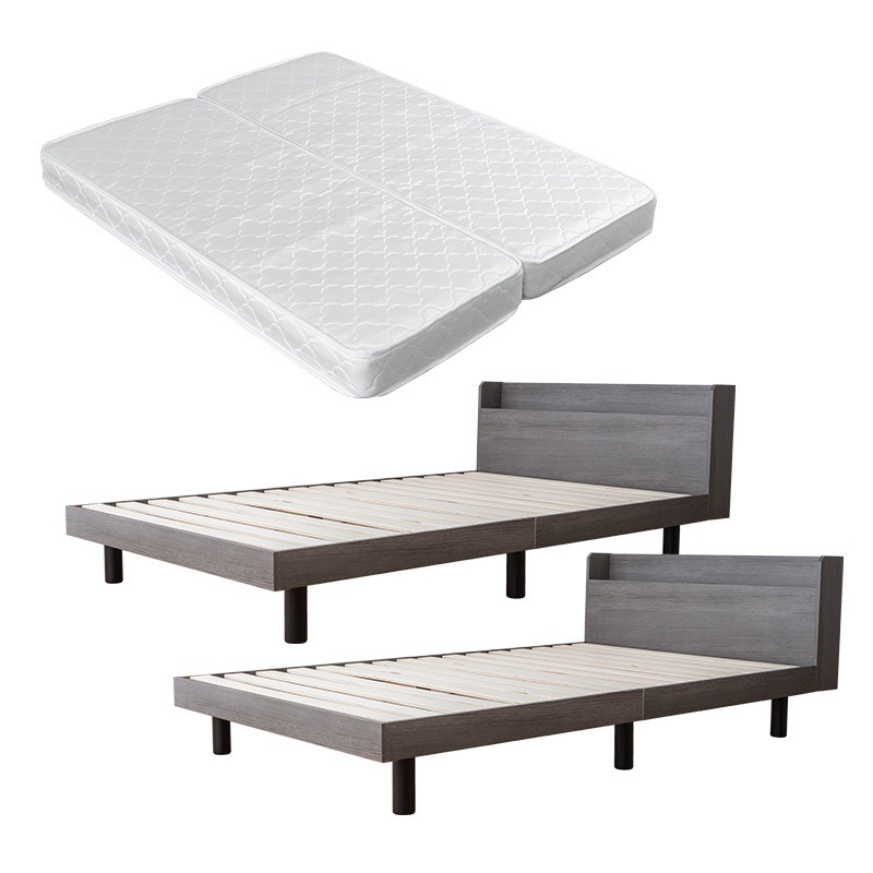 すのこベッド マットレスセット ボンネルコイル 2口コンセント付き すのこ クイーン マットレス ベッドフレーム 棚付き シンプル 北欧風