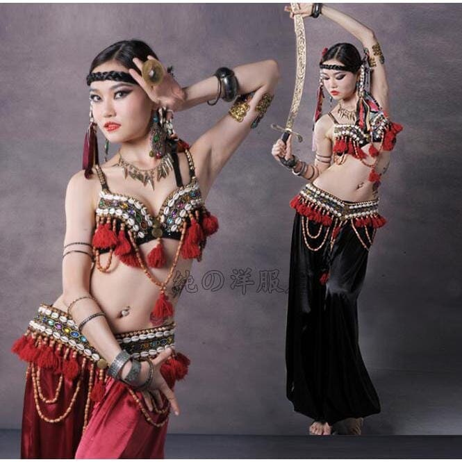 ベリーダンス 衣装 2点セット 3点セット レディース 大人 ブラジャー ヒップスカーフ ちょうちんパンツ アラジン ジャスミン風 ダンス練習着 レッスン着 民族風