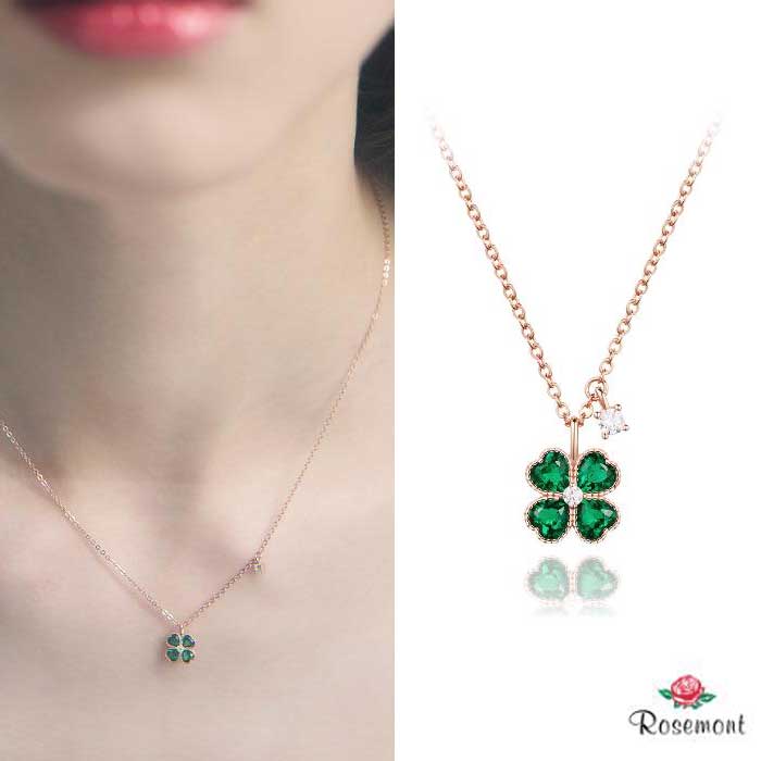 韓国トレンドのアクセサリーシルバーグリーンクローバーネックレス RA24C28A