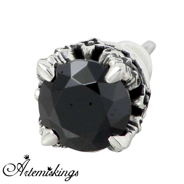 アルテミスキングス ARTEMIS KINGS フローラル シルバー スタッド ピアス アクセサリー ブラックキュービック 1個売り シルバー 925 スターリングシルバー AKE0065