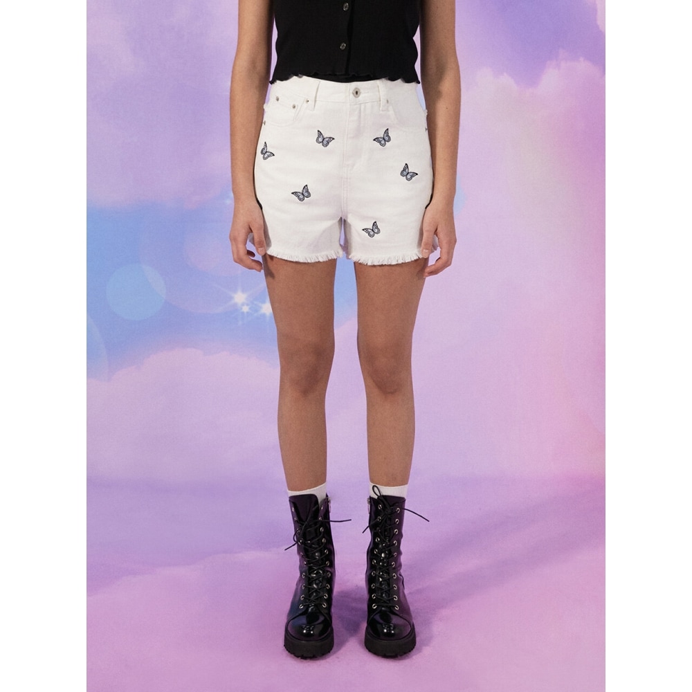 ROLAROLA (PT 20341) バタフライデニムショートパンツ ホワイト 10,434円