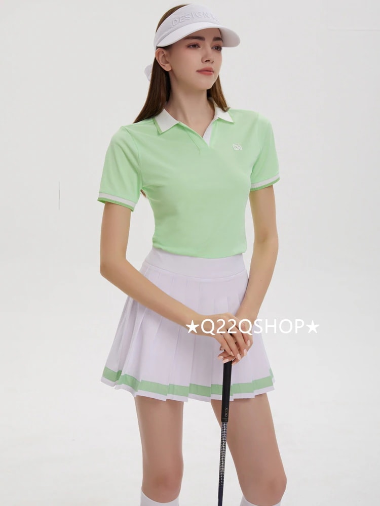 ゴルフウェア レディース スポーツウェア ゴルフスカート POLO ポロシャツ Tシャツ 上下セット グリーン 白 プリーツスカ 薄手 春夏 通気性 速乾 女性 テニスウェア 韓国風 おしゃれ