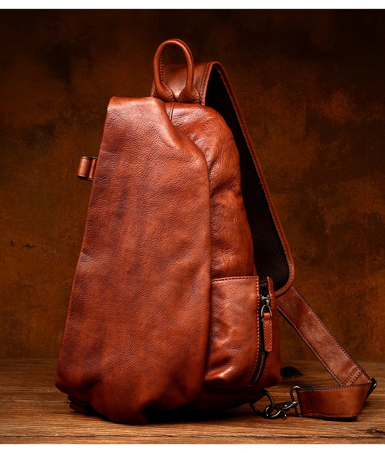 ゆっくりとした時間を手で色を拭く本革の胸かばん男性のリュックサックカジュアルなショルダーバッグレトロな頭層植なめし牛革のショルダーバッグ