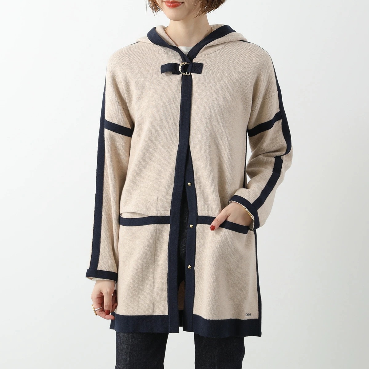 Chloe KIDS クロエ キッズ ニットコート C20266 レディース ガールズ フード付き ロゴ カーディガン C03/BEIGE-MARL