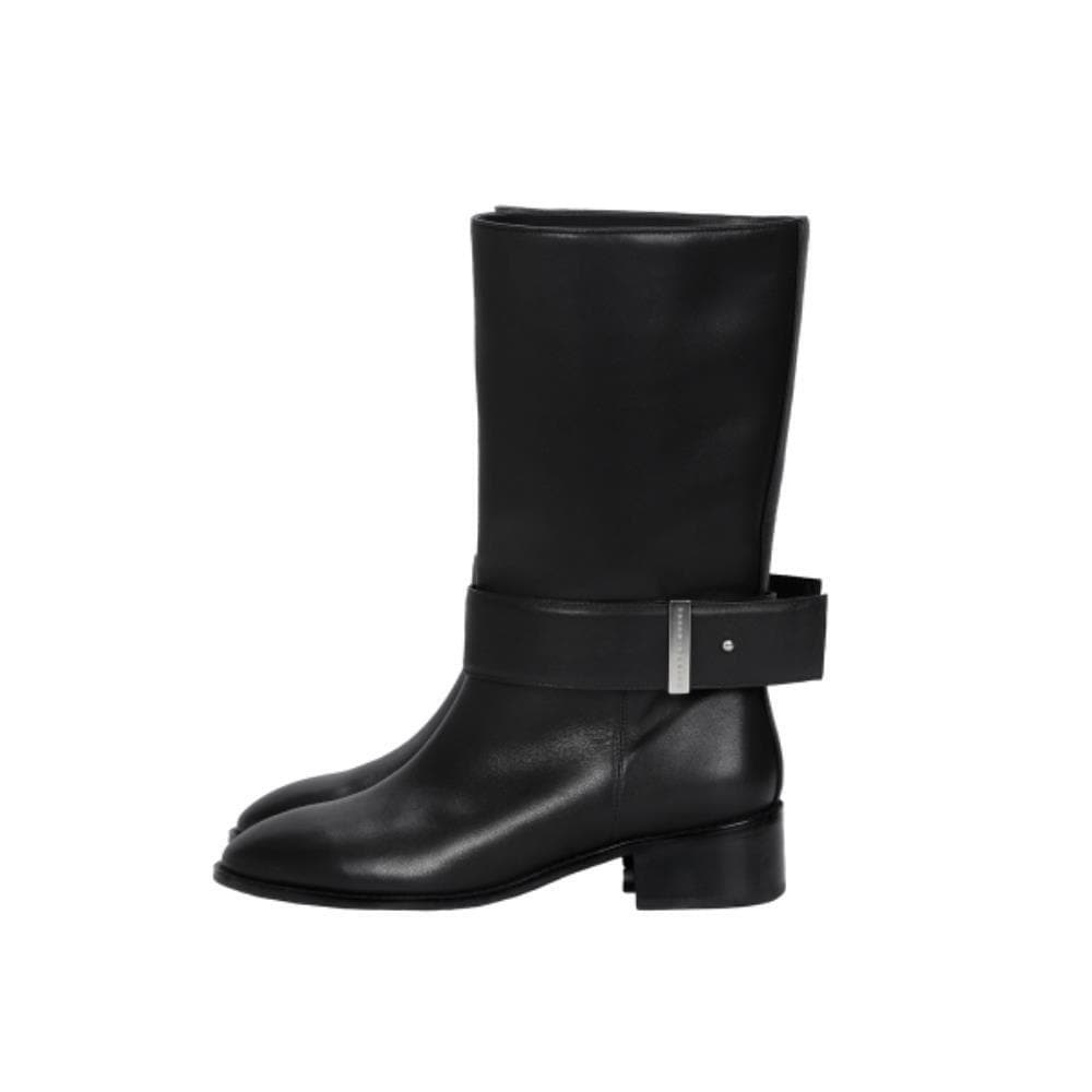 TREEMINGBIRD Cowhide Belted Middle Boots Black TM2500S