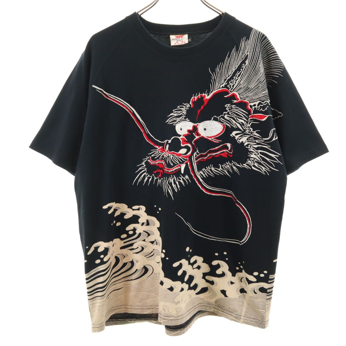 SCRIPT 花旅楽団 龍刺繍 半袖 Tシャツ XL ブラック 和柄 ドラゴン メンズ 古着