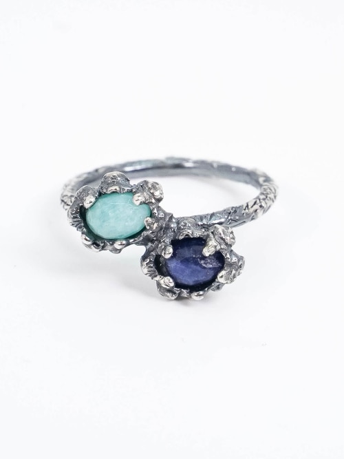 【HARANG】 HR 130R_Double Gemstone Ring (ブルー) 正規品
