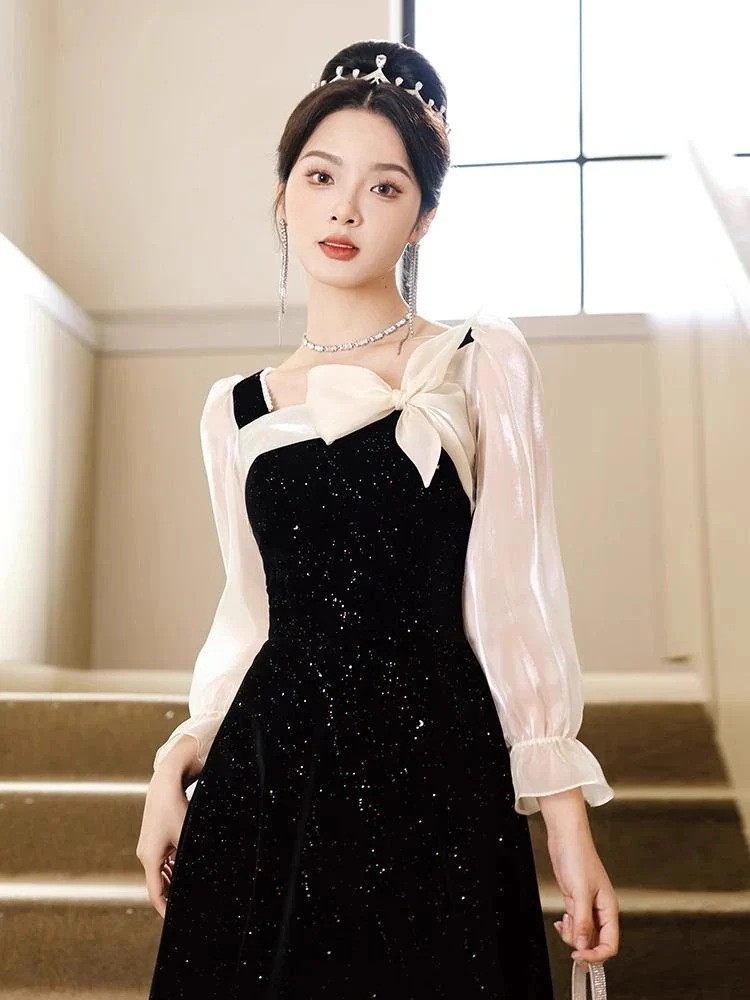 新品掲載！ブラックグリッターバタフライイブニングガウンワンピース パーティードレス パーティドレス ドレス ロングドレ パーティードレス 結婚式 二次会 ワンピース