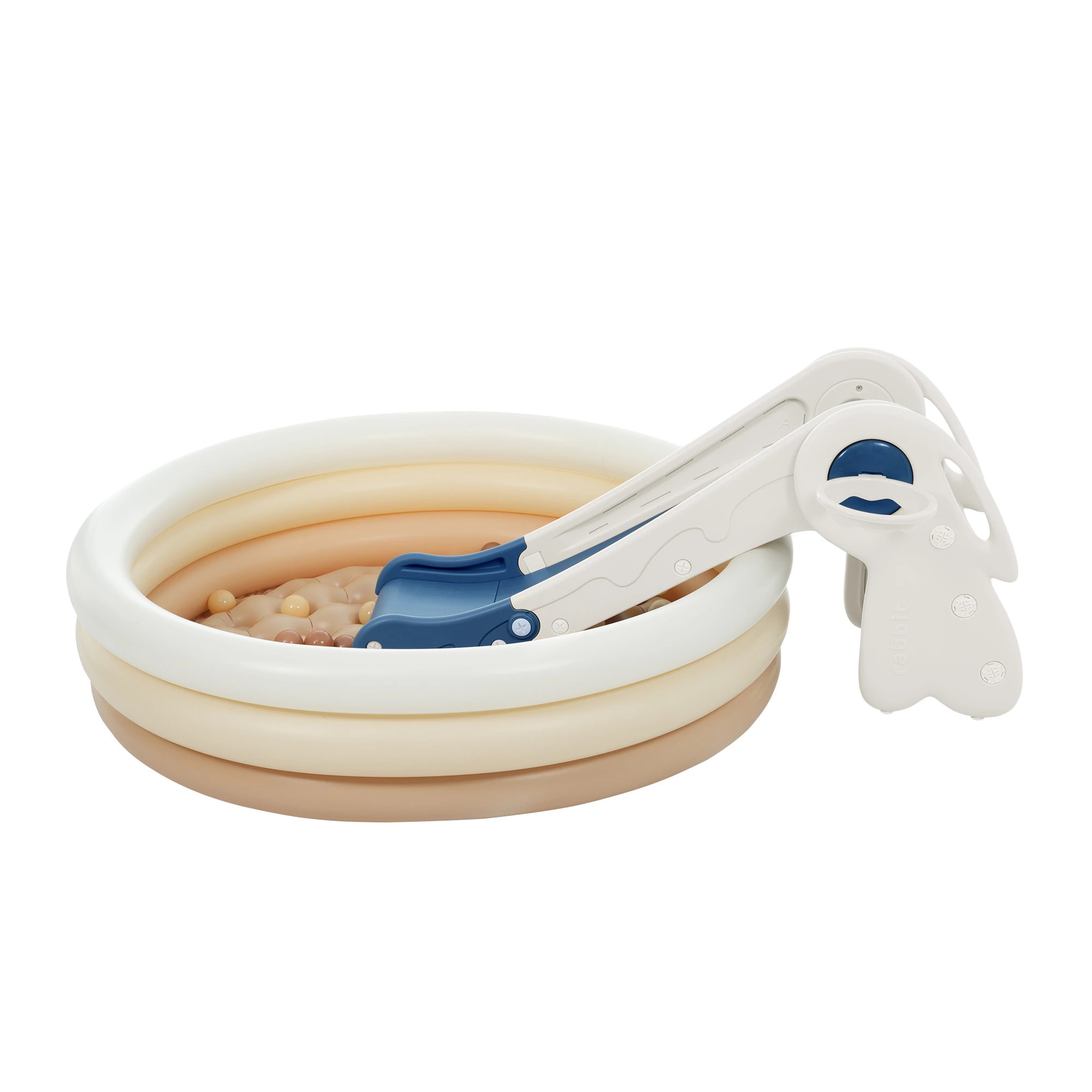 【国内在庫品 急速出荷】【すべり台+プールセット】【ホワイト×ブルー】 ロング 115cm 滑り台 折りたたみできる コンパクト ロングスライダー バスケットゴール付き 室内 室外 収納でき 室内遊具